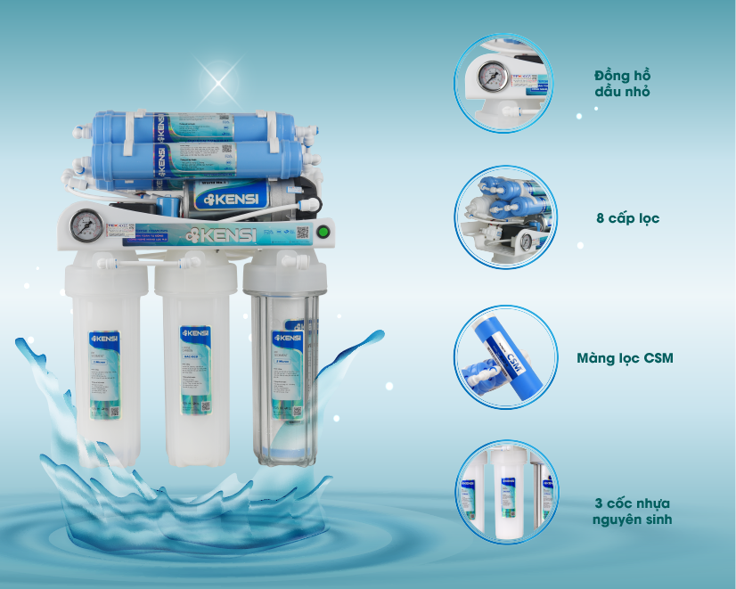 Máy lọc nước tinh khiết RO Kensi với khả năng lọc sạch vi khuẩn vượt trội